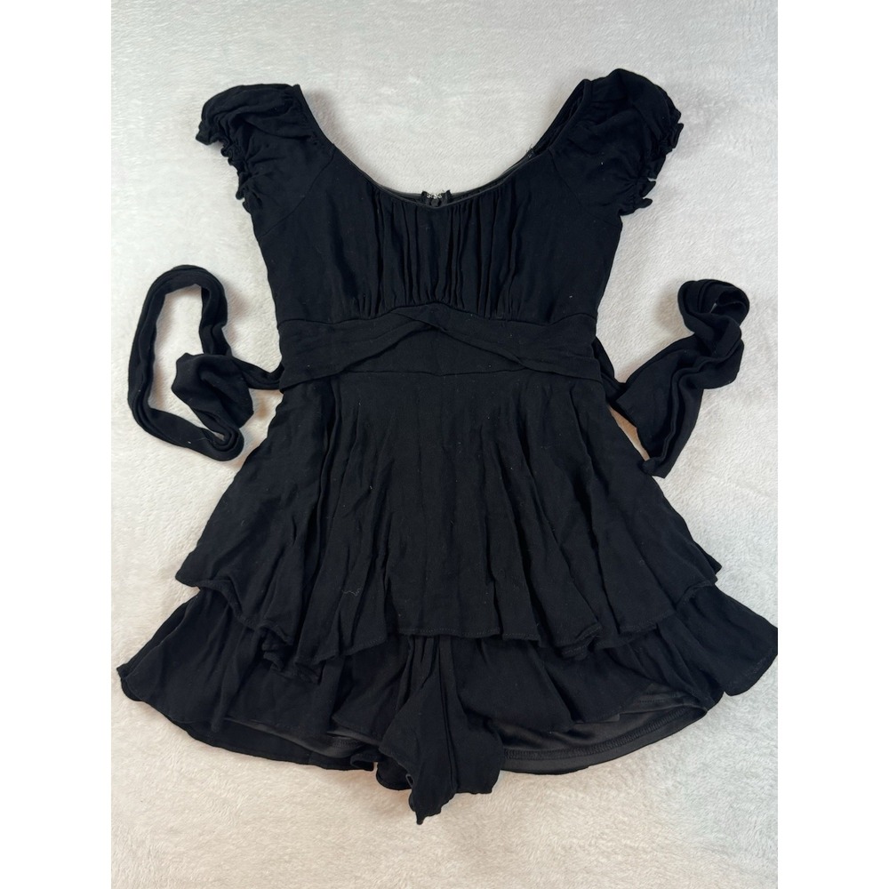 Y2K Milkmaid Black Romper Womens Small Clubwear Dainty Whimsygoth Tie Back